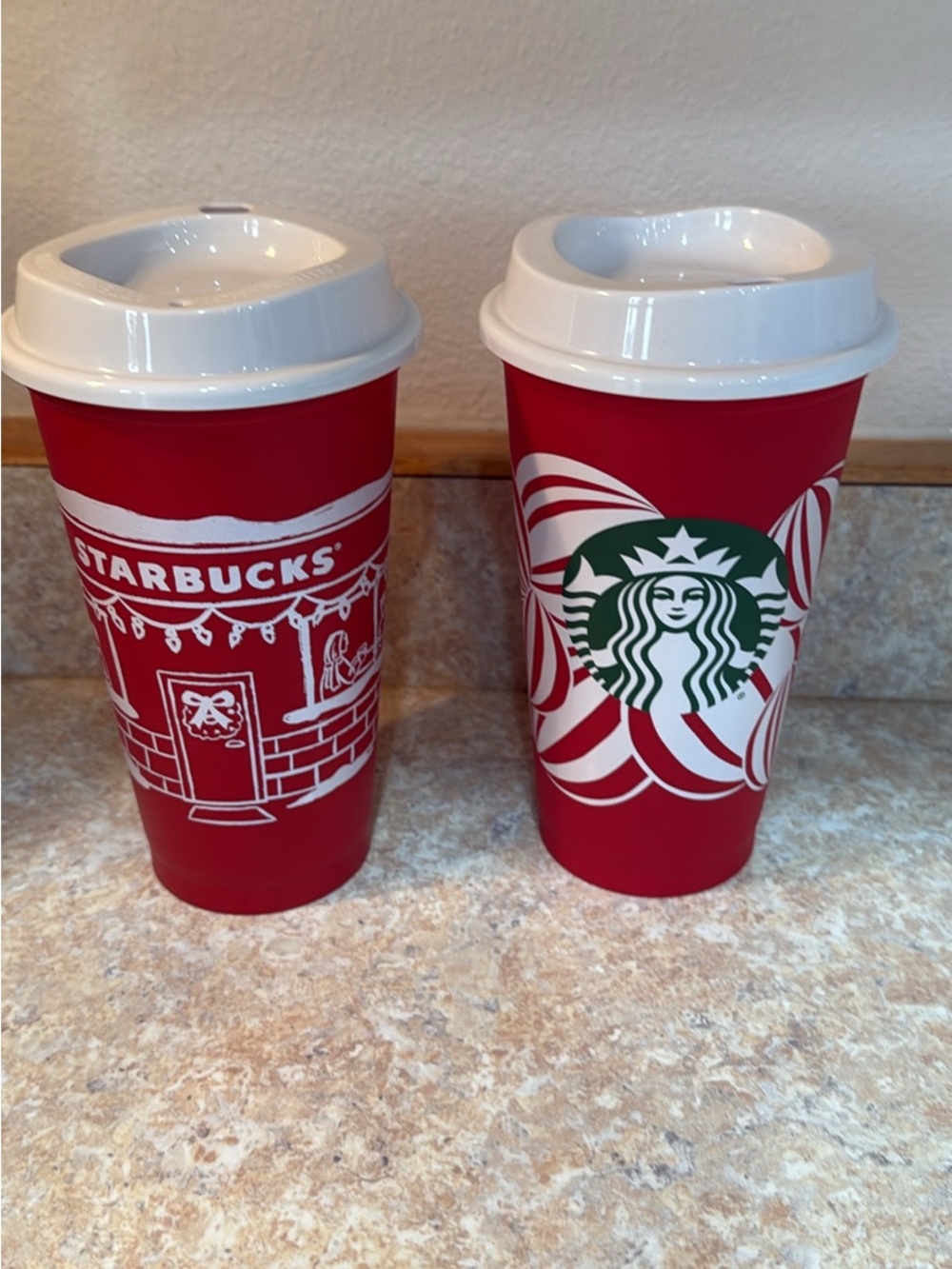 Starbucks Red and White Holiday Reusable Cups - Twin Set